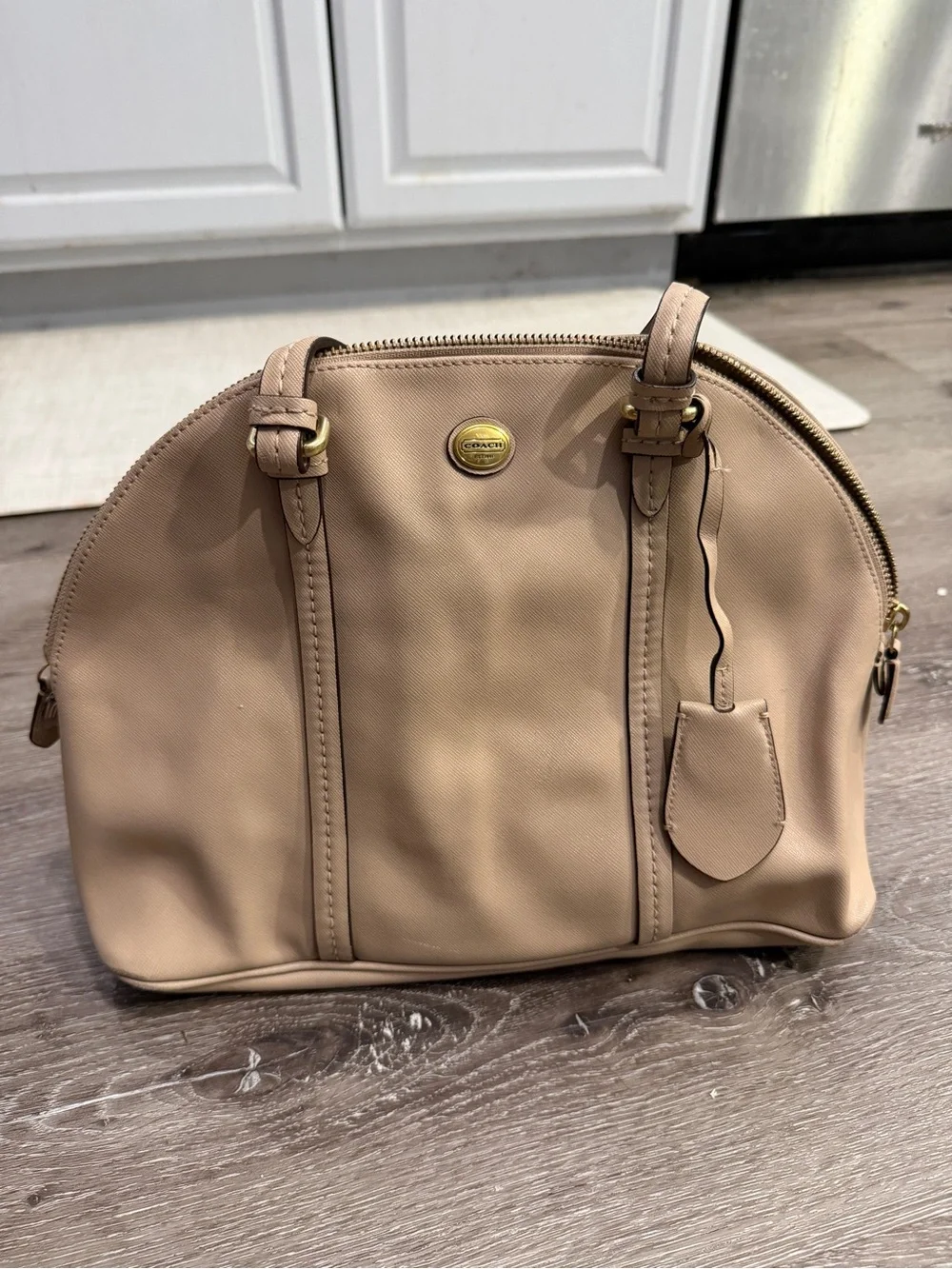 Coach Nude Pebble Leather Dome Satchel with Gold Hardware
